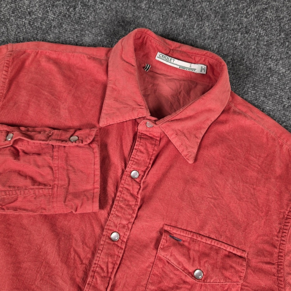 Criquet Corduroy Pearl Snap Shirt Mens L Salmon Red Long Sleeve Western